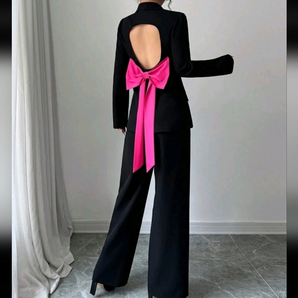 2pcs Women's Elegant Commuting Outfit: Straight Shoulder Long Sleeve - Picture 4 of 4